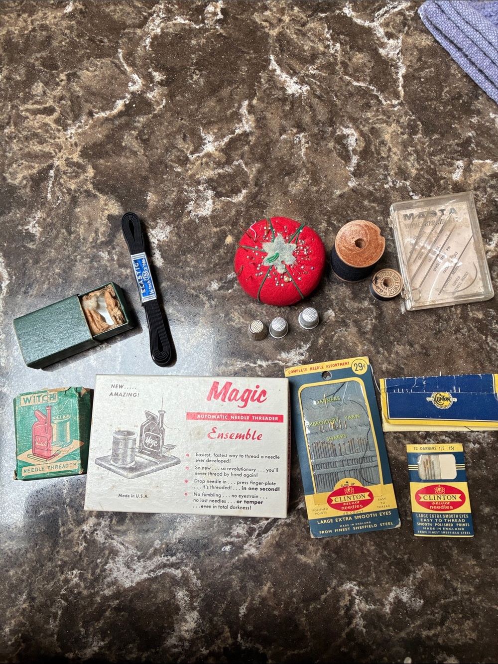 Magic Sewing Ensemble with Red Threader and Spools vintage